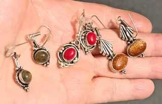 3 paia orecchini indiani pietre labradorite bambù