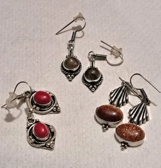 3 paia orecchini indiani pietre labradorite bambù