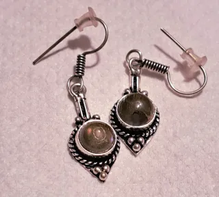 3 paia orecchini indiani pietre labradorite bambù