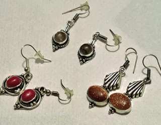 3 paia orecchini indiani pietre labradorite bambù