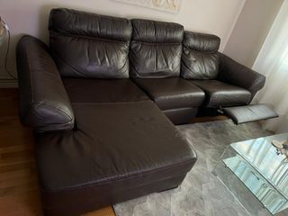 SOFÁ CHAISLONGUE PIEL MARRÓN