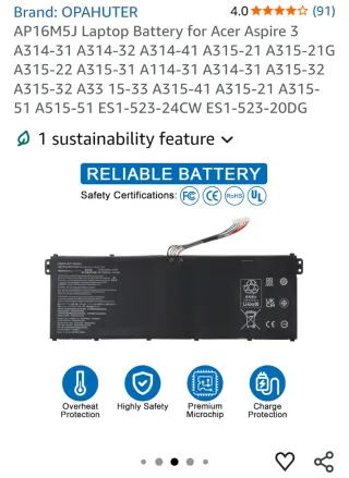 Batería Laptop AP16M5J para Acer Aspire 3