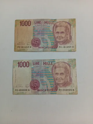 2 Banconote 1000 Lire Mille Italia