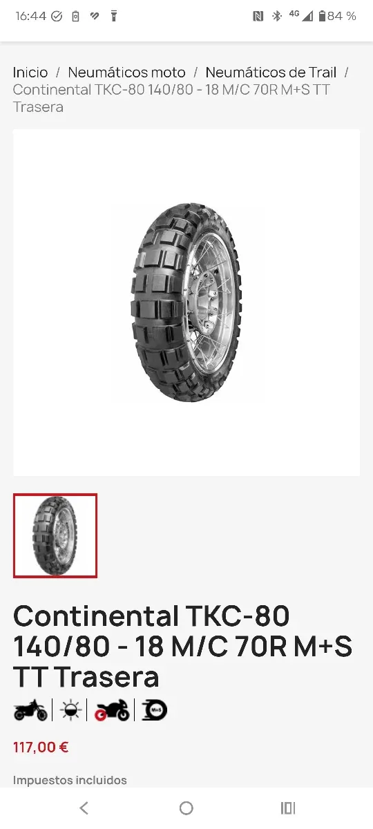 Neumático Continental TKC 80 140/80-18