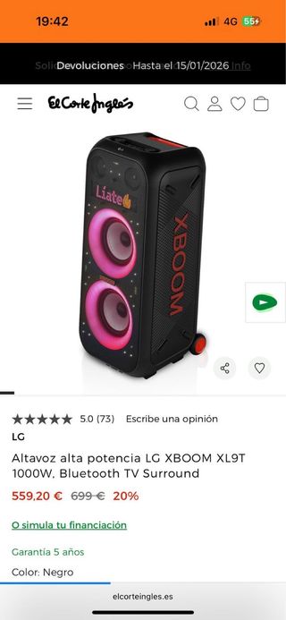 LG XBOOM XL9T Altavoz Fiesta 1000W