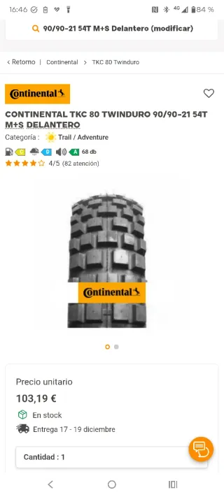 Neumático Continental TKC 80 90/90-21