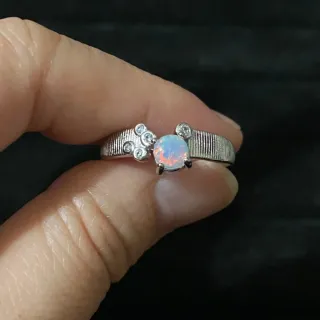 Anillo Acero Inoxidable Ópalo Blanco Natural