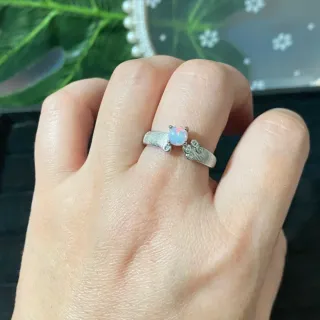 Anillo Acero Inoxidable Ópalo Blanco Natural