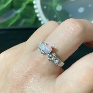 Anillo Acero Inoxidable Ópalo Blanco Natural