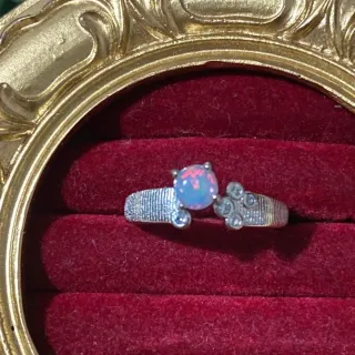 Anillo Acero Inoxidable Ópalo Blanco Natural