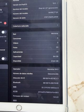 iPad Air 3 64GB wifi + Celular 4G blanco