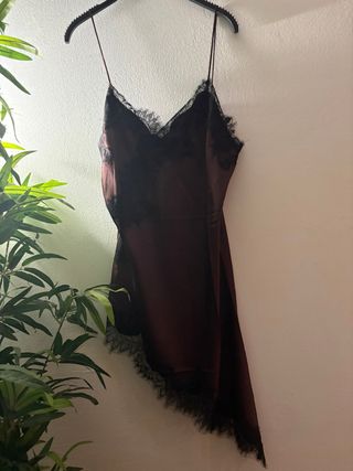 Top lencero Mango encaje negro/marrón T.M