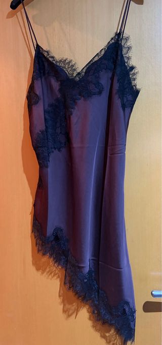 Top lencero Mango encaje negro/marrón T.M