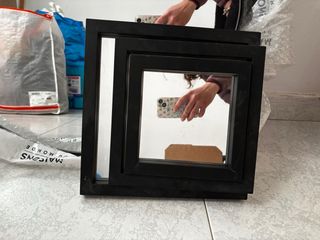 Confezione da 3 Specchi in Legno e Vetro Nero