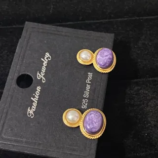 Pendientes Charoíta Natural Baño Oro