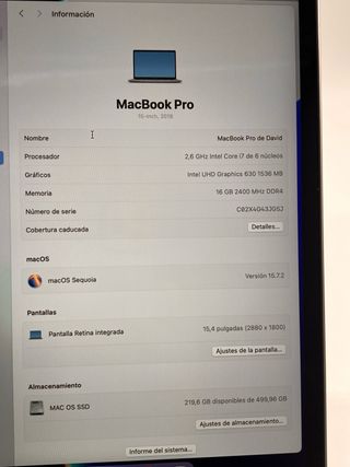 MacBook Pro 15” 2018 A1990