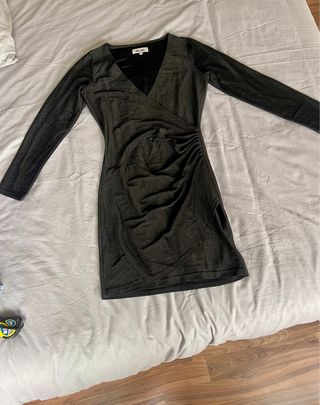 Vestido fiesta brillos negro L