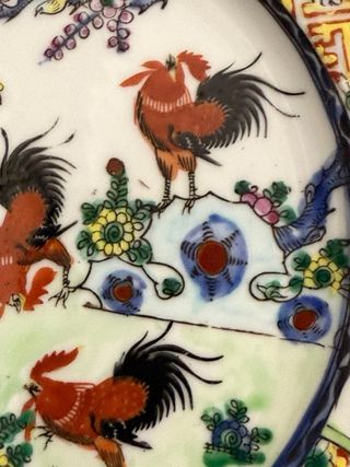 Antico Piatto Porcellana Cinese Galli