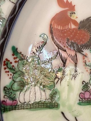 Antico Piatto Porcellana Cinese Galli