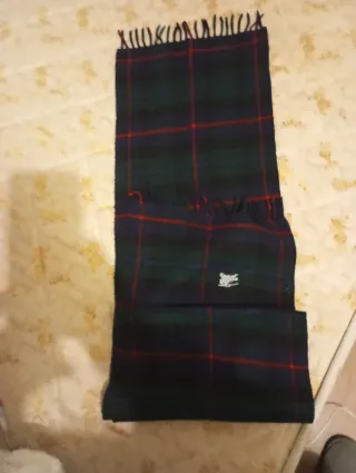 Bufanda-BURBERRY-NUEVA Pura Lana Tartán Azul Verde