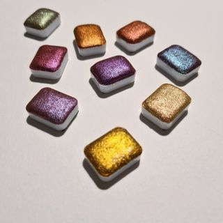 9 Pastillas Acuarela Iridescentes Tonos Cálidos