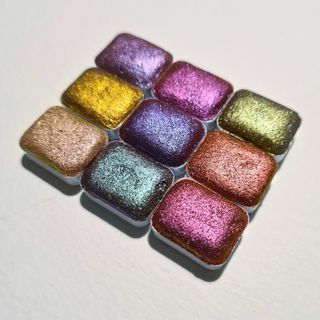 9 Pastillas Acuarela Iridescentes Tonos Cálidos