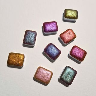 9 Pastillas Acuarela Iridescentes Tonos Cálidos