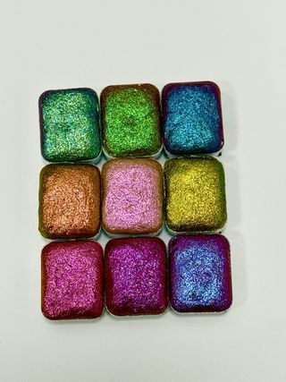 9 Pastillas Acuarela Iridescentes Tonos Cálidos