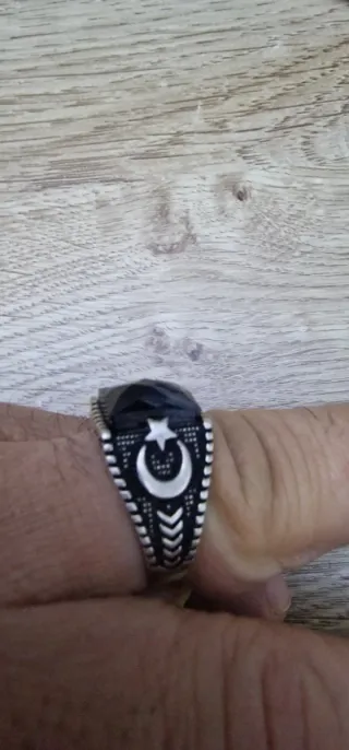 Anillo Plata Estrella y Luna Negra