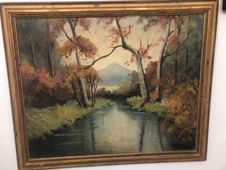 Quadro paesaggio fiume autunnale