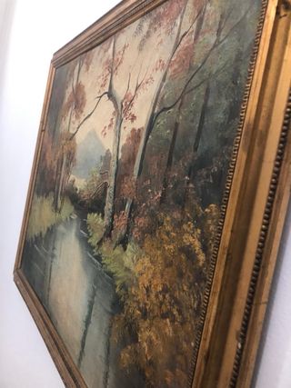 Quadro paesaggio fiume autunnale