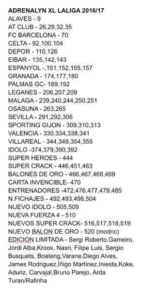 Adrenalyn XL Liga 2016-17 Cromos Faltantes