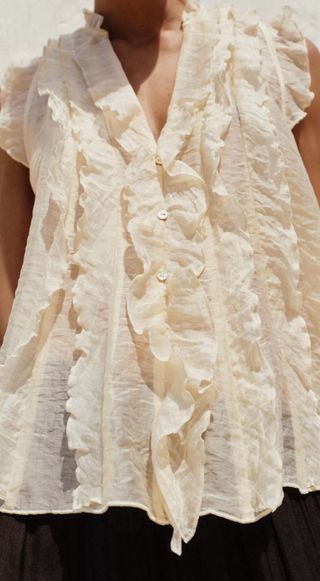 Blusa Zara Crema Manga Corta Talla M