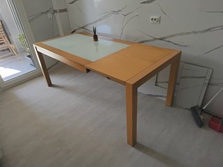Mesacomedor extensible madera y cristal 160/200cm