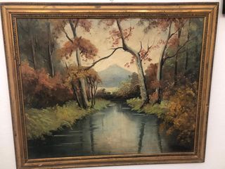 Quadro paesaggio fiume autunnale