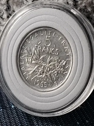 Moneda 5 Francos Plata Pura- Francia 1965.