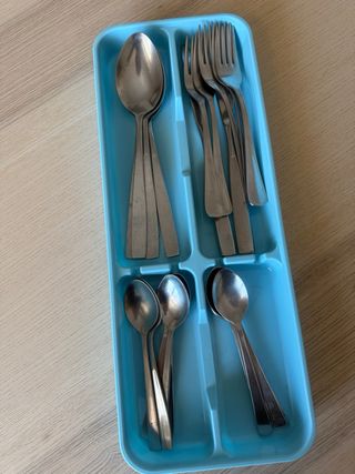 Set posate acciaio e portaposate blu