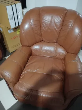 Sofá y sillones de piel marrones