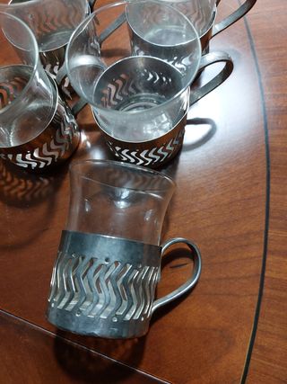 Set di 5 tazze da tè con portabicchieri in metallo