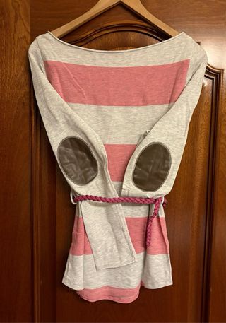 Camiseta de mujer rayas rosa y gris
