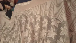 Tende in pizzo floreale beige e bianco