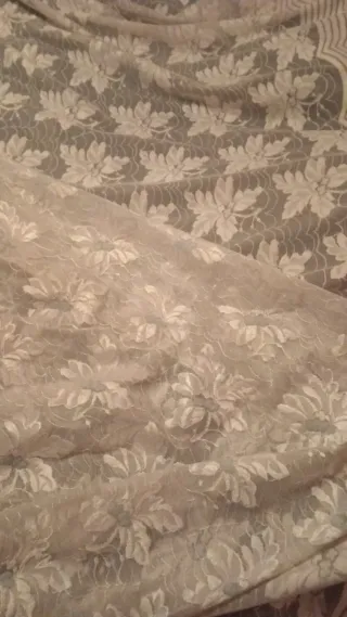 Tende in pizzo floreale beige e bianco