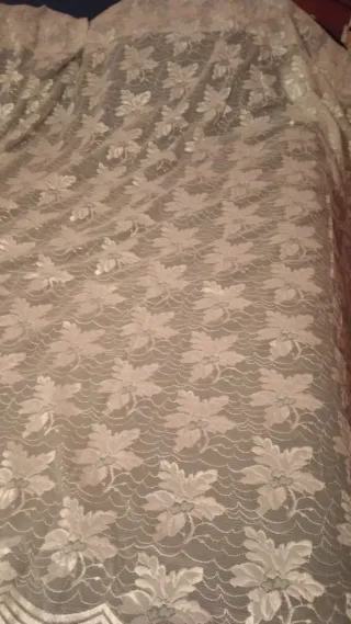 Tende in pizzo floreale beige e bianco