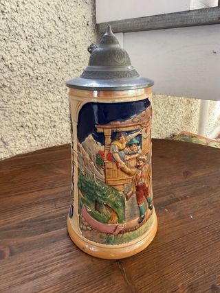 4 Bicchieri da Birra Tedesca in Ceramica e Metallo