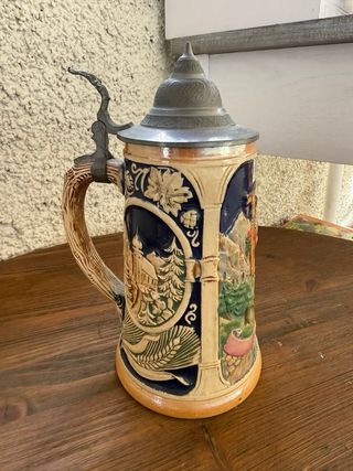 4 Bicchieri da Birra Tedesca in Ceramica e Metallo