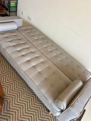 Sofá Cama Beige/Gris Tela y Madera