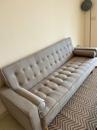 Sofá Cama Beige/Gris Tela y Madera