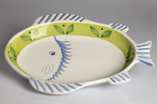 Piatto Pesce Ceramica Caleca Verde Bianco