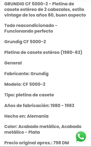 Pletina Grundig CP5000 alta fidel. epoca espacial
