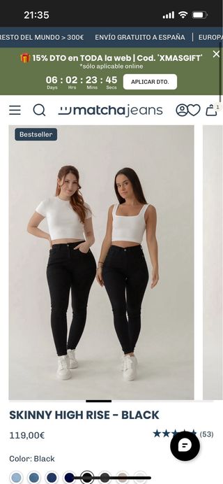 Vaquero skinny dark black Matcha Jeans Talla XL